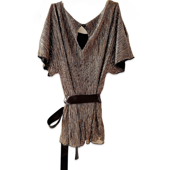 Women's TRADITION Vintage Gold, Silver, and Black Slit Sleeve Blouse Size Small - Picture 4 of 15